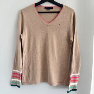 Tommy Hilfiger Long Sleeve Sweater Pink Color Block Trim Women's Size Medium